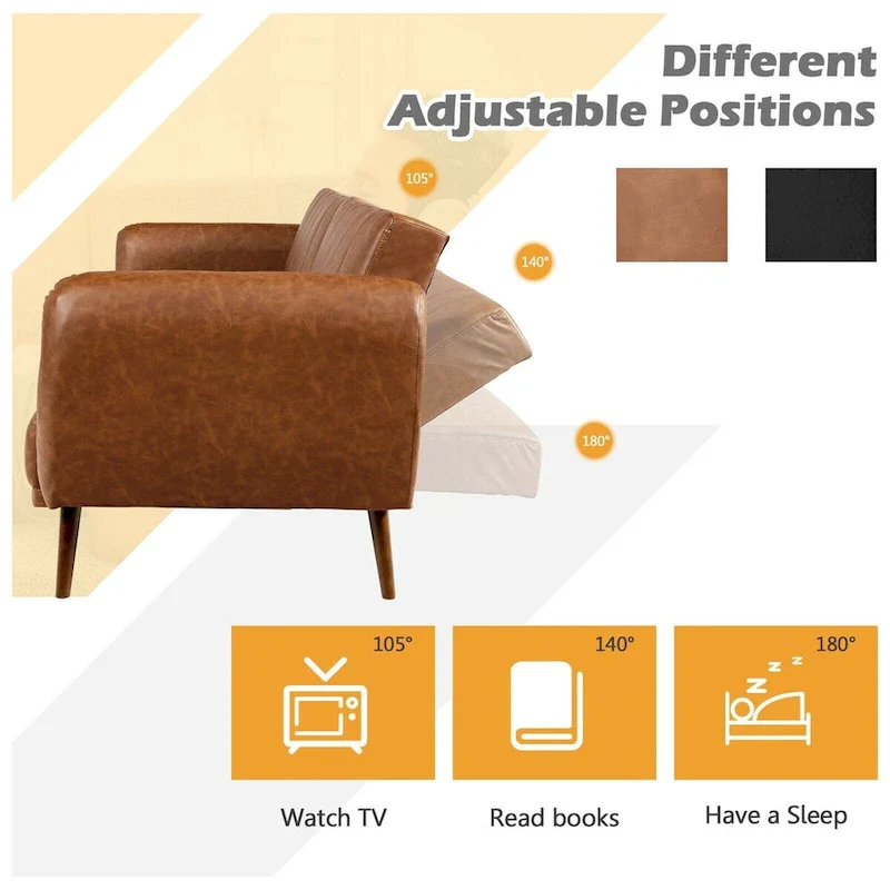 Convertible Sofa Bed with Adjustable Backrest and Faux Leather Upholstery