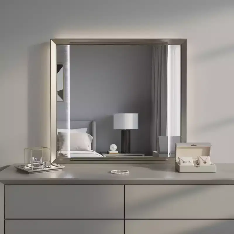 38 White And Silver Wood Lighted Dresser Mount Framed Mirror