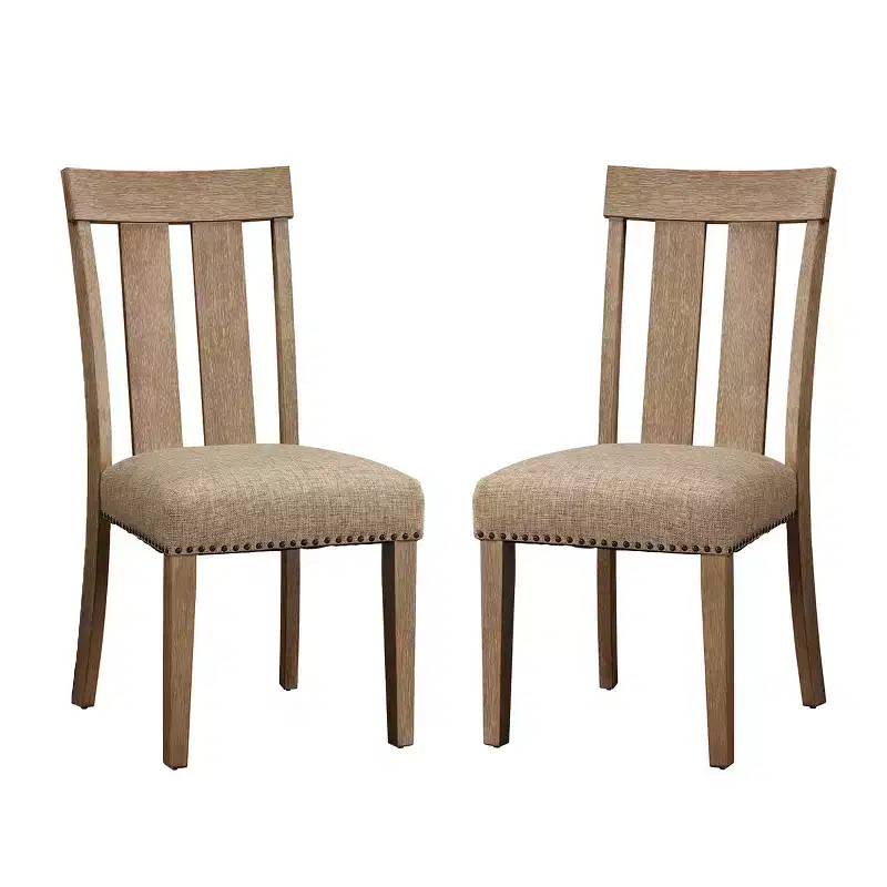 Simple Relax Set of 2 Fabric and Wood Side Chairs with Nailhead Trim Design in Maple