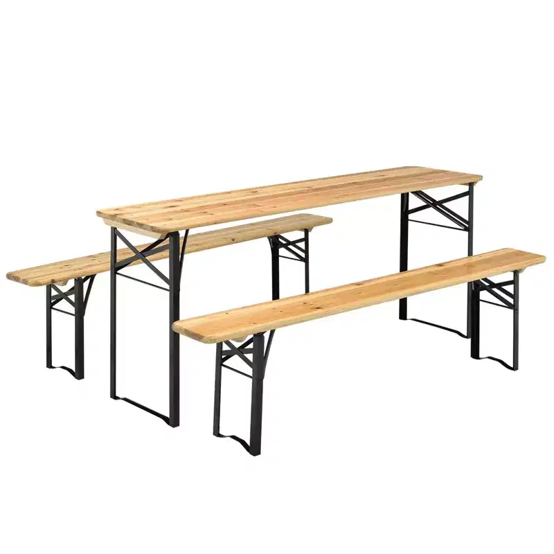 Gymax 3 PCS Wooden Folding Picnic Table and Bench Combo 70 Outdoor Beer Table w/ Seat for Garden Backyard Balcony