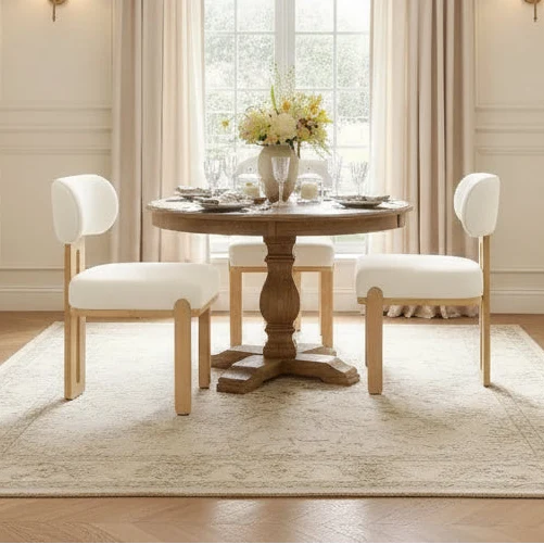 Modern Minimalist Upholstered Dining Chair with Solid Rubber Wood Legs