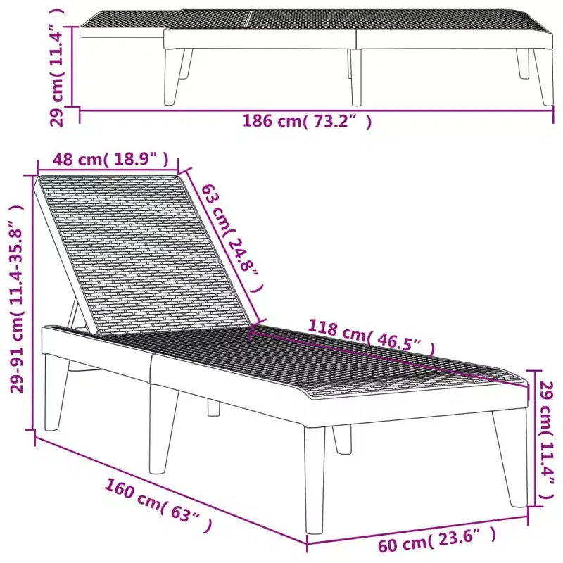 vidaXL Sun Lounger White Polypropylene Medium Multi-Position Backrest