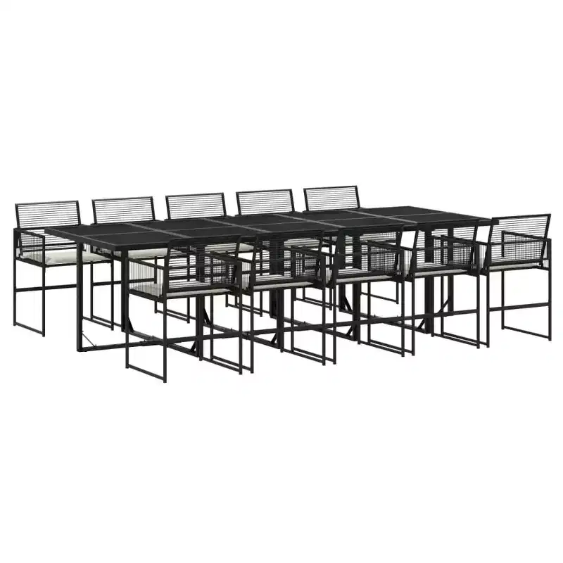 vidaXL Patio Dining Set with Cushions Outdoor Table and Chair Black Poly Rattan