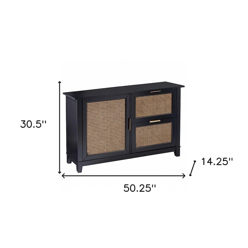 HomeRoots 50 Black Solid Wood Two Drawer Sideboard