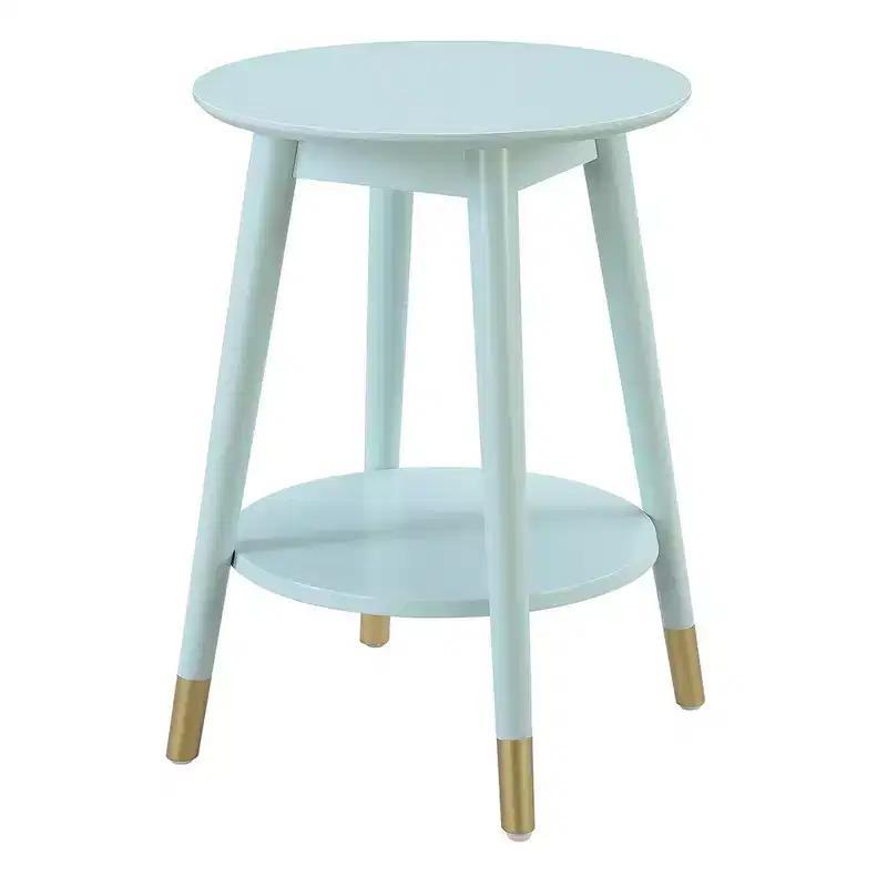 Round End Table with Bottom Shelf – Sea Foam / Espresso / White / Black, Single