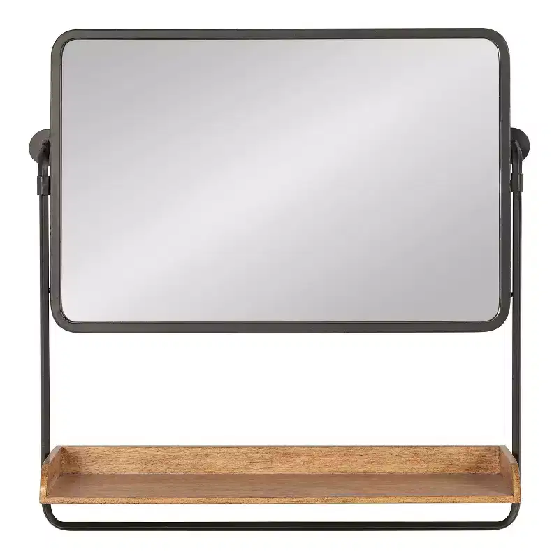 26 x 26 Rheeves Decorative Wall Mirror with Shelf Rustic Brown/Black - Kate & Laurel All Things Decor