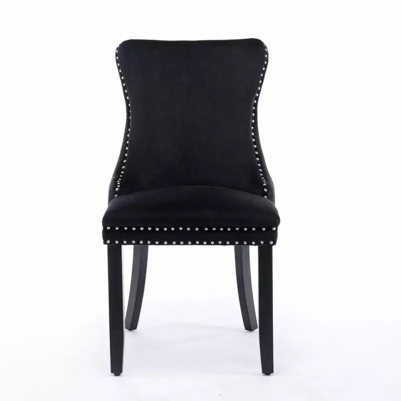 Okak Retro Dining Chairs Set of 2, Comfy Upholstered Wing-Back Chairs with Backstitching Nailhead Trim, Kitchen Chairs with Solid Wood Legs