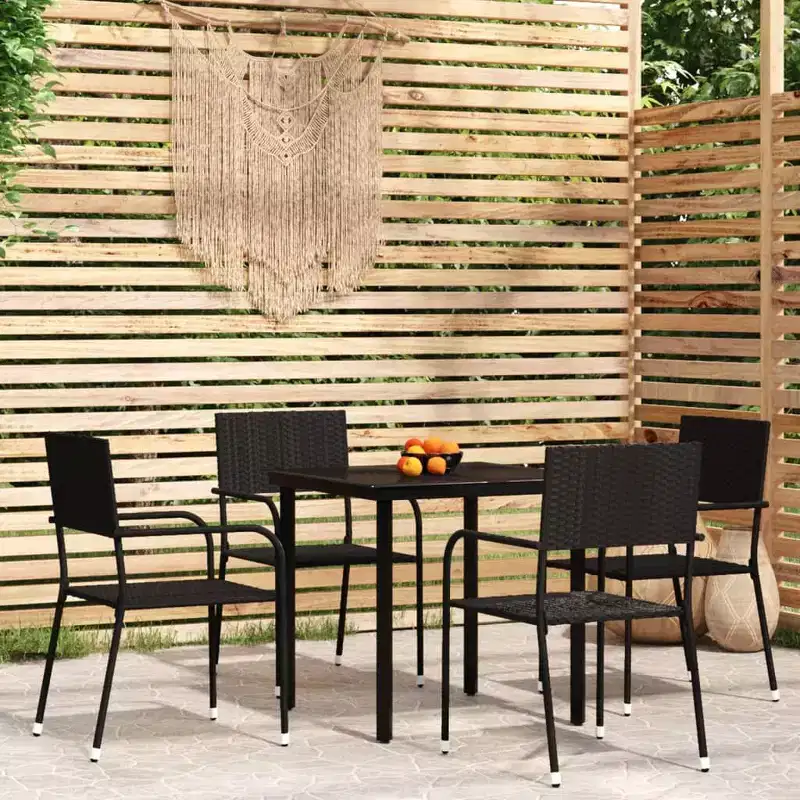 vidaXL Garden Dining Set Black Steel, PE Rattan Standard Stackable - Black 31.5 Table Length 4 Items