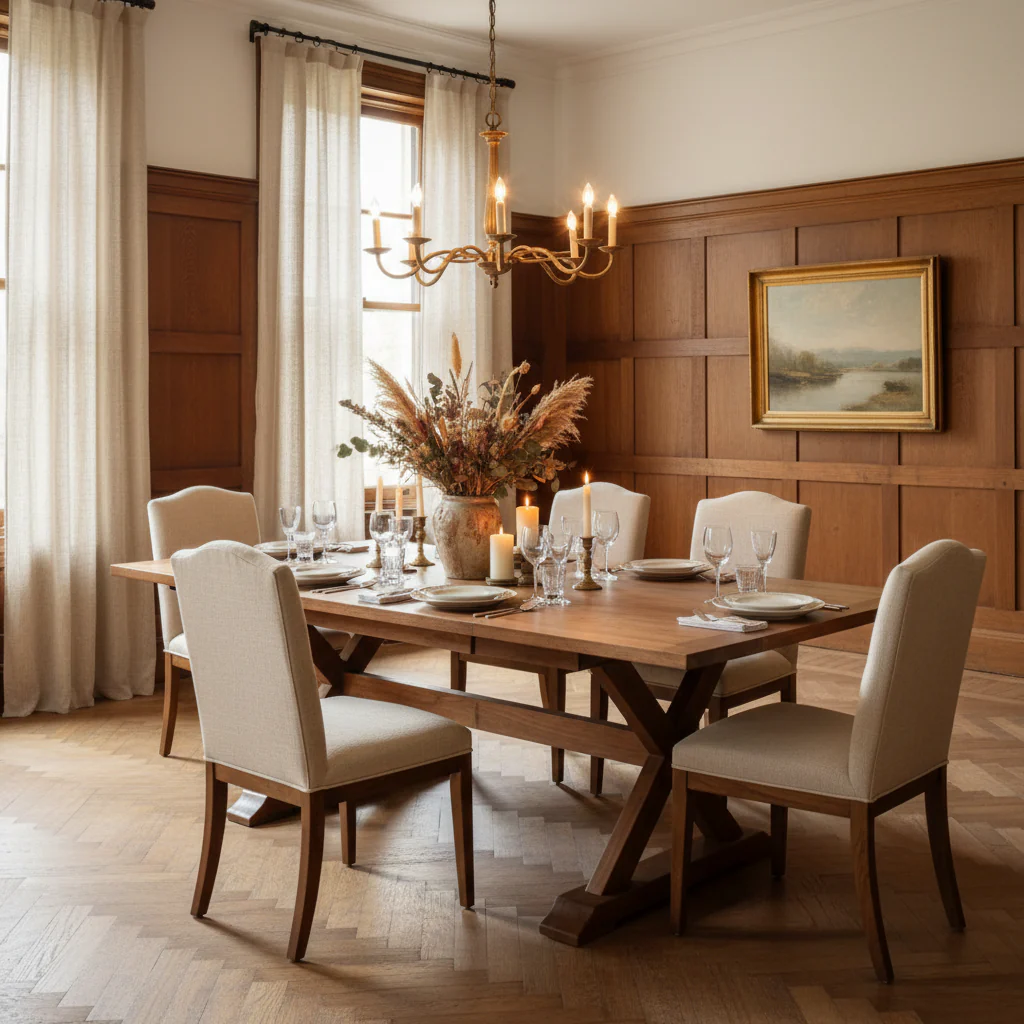 Extendable Rectangular Dining Table with X-Base, Walnut
