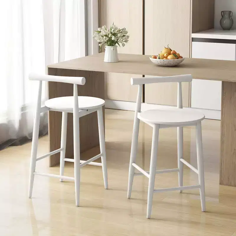 Counter Height Bar Stools Set of 2/4 with Acacia Wood Frame – White