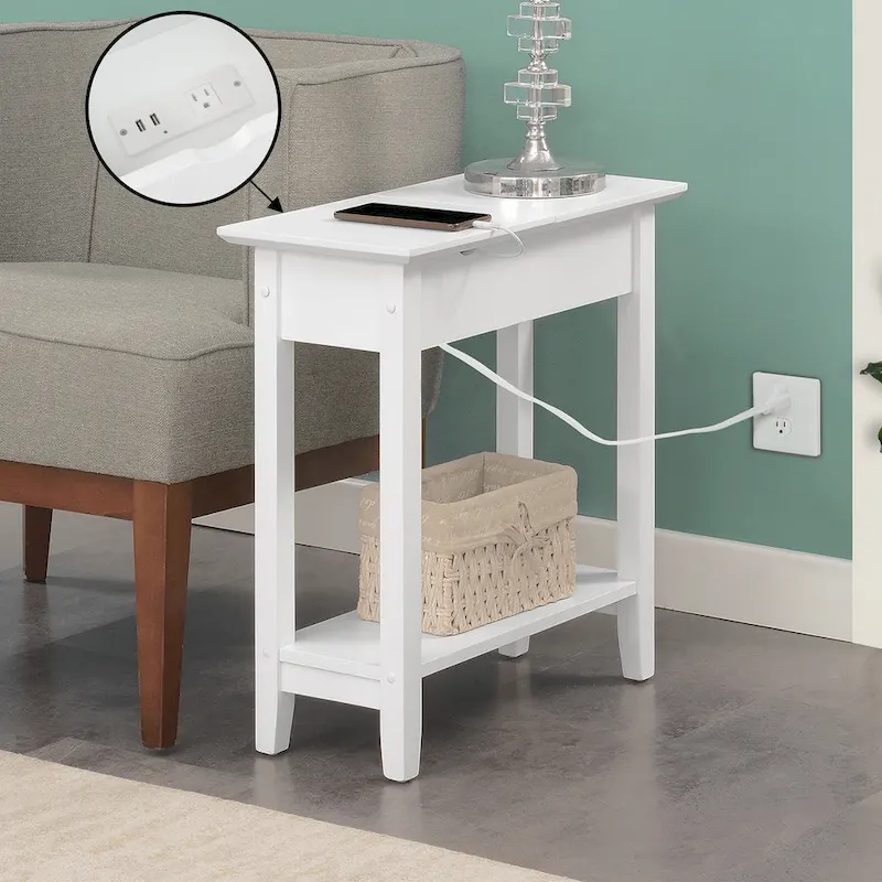 American Heritage Flip Top End Table with Charging Station and Shelf