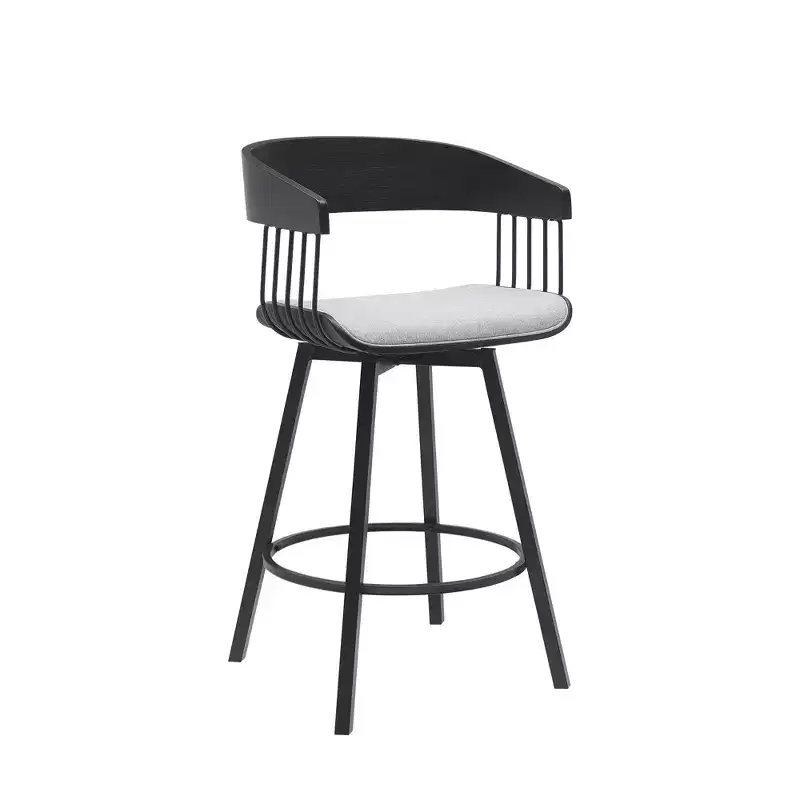 HomeRoots 27 Light Gray and Black Fabric with Metal Swivel Counter Height Bar Chair