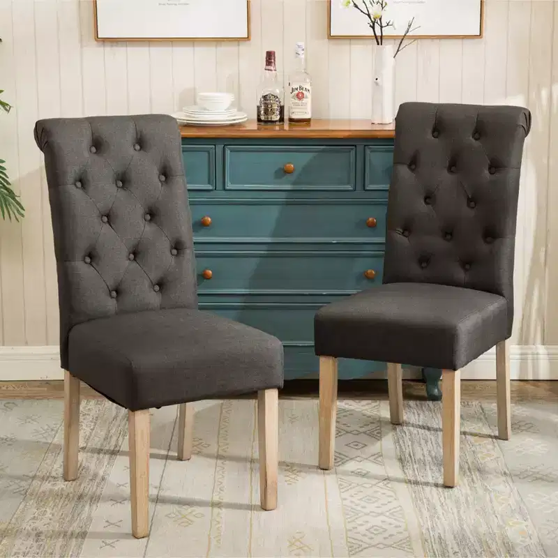 Solid Wood Tufted Parsons Dining Chair, Charcoal, Set of 2
