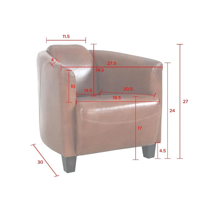 Top Grain Leather Armchair in Brown, W27.5xD30xH27