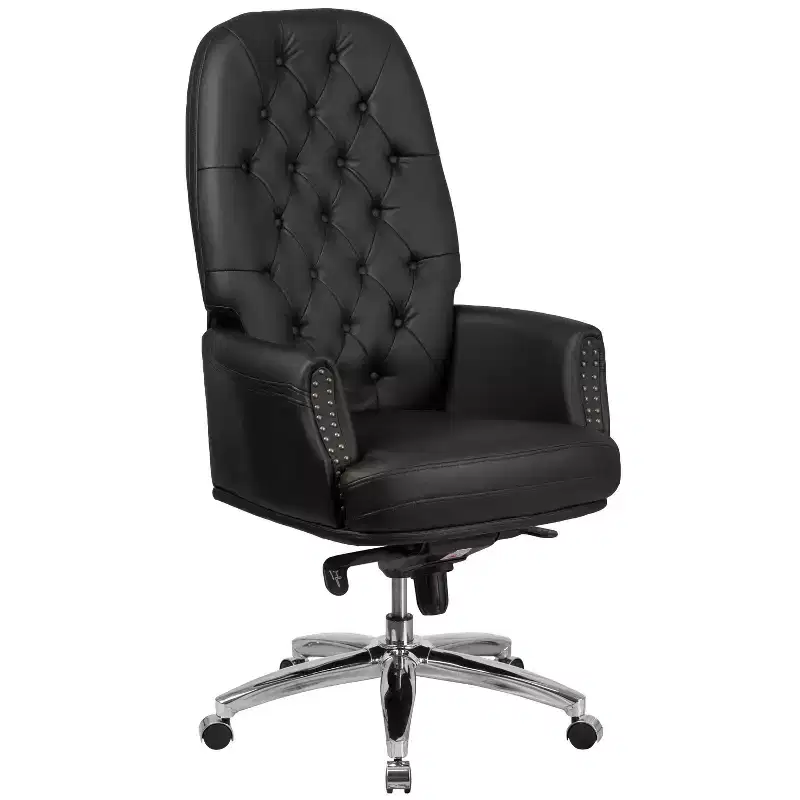 Faux Leather Office Chair with Ergonomic Lumbar Support and Button Tufted High-Back Design