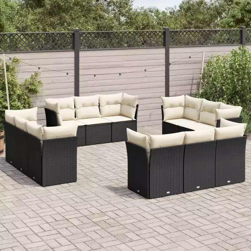 vidaXL Large Modern Garden Sofa Set with Cushions in Poly Rattan