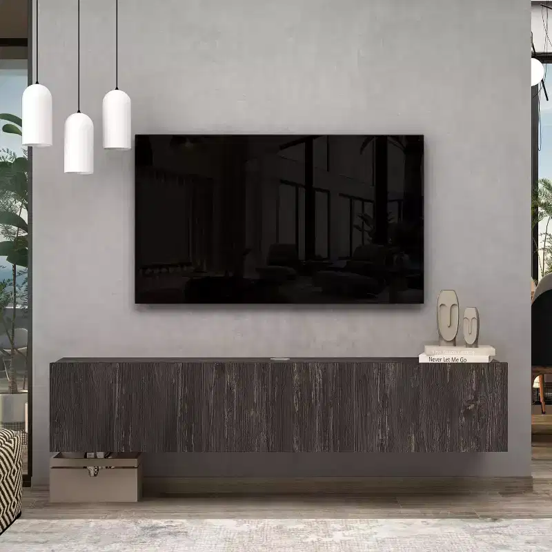 HomeStock Modern Floating TV Stand Wall Mount for Large TVs 65-80 Inch, Black