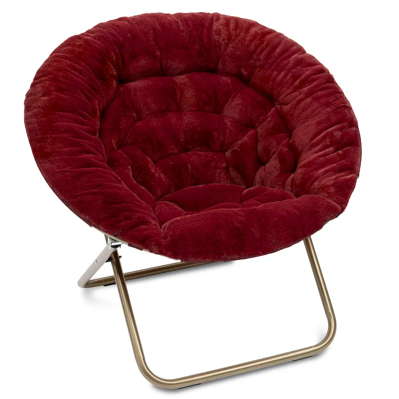 Black/Navy Blue/Grey/Pink/Blue/White/Red Faux Fur Saucer Chair, Foldable, 1-Person