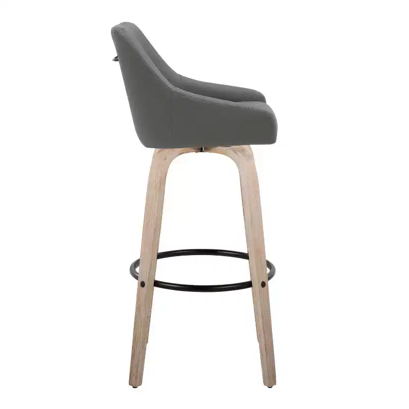 LumiSource Set of 2 Hannah Barstools Whitewashed Wood/Dark Gray PU