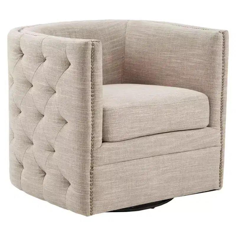 Swivel Chair - Cream: Comfortable Living Room Seating, Tufted Back, No Assembly Required