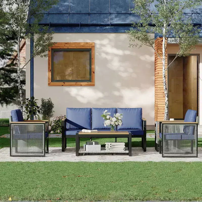 EROMMY 5 Pieces Patio Set Outdoor Furniture Sets Modern Chair Conversation Sets With Coffee Table