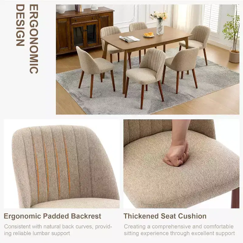 Wooden Dining Chairs, Modern Fabric Side Dinner Chair, Upholstered, for Kitchen, Dining Room, Restaurant
