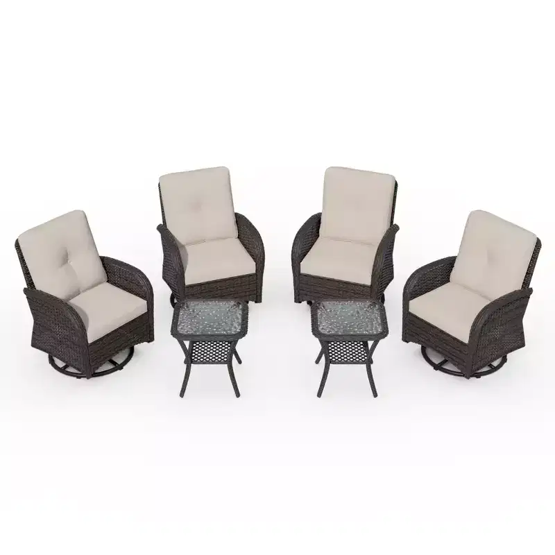 UPTIOT 6-Piece Wicker Swivel Outdoor Rocking Chairs Patio Conversation Set