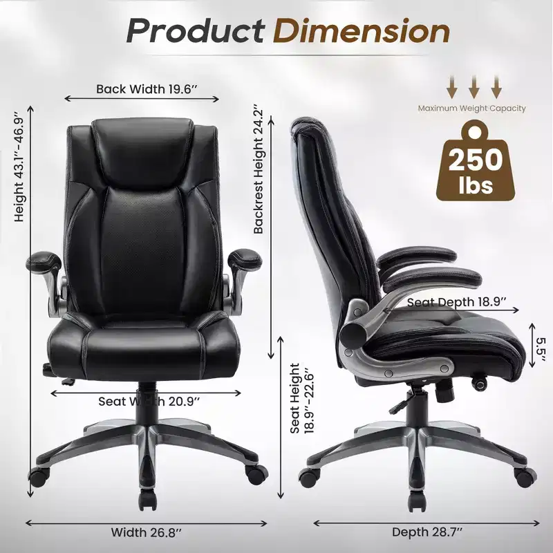 Office Desk Chair, PU Leather Executive Chair with Adjustable Lumbar Support, Task Chair for Home