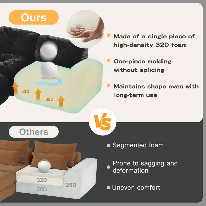 Clihome 110Boneless Sofa With Tufted,Soft Velvet Fabric,Modular Sectional Sofa,32D High Density Sponge,Anti-Slip Design,Ergonomic Design Bottom