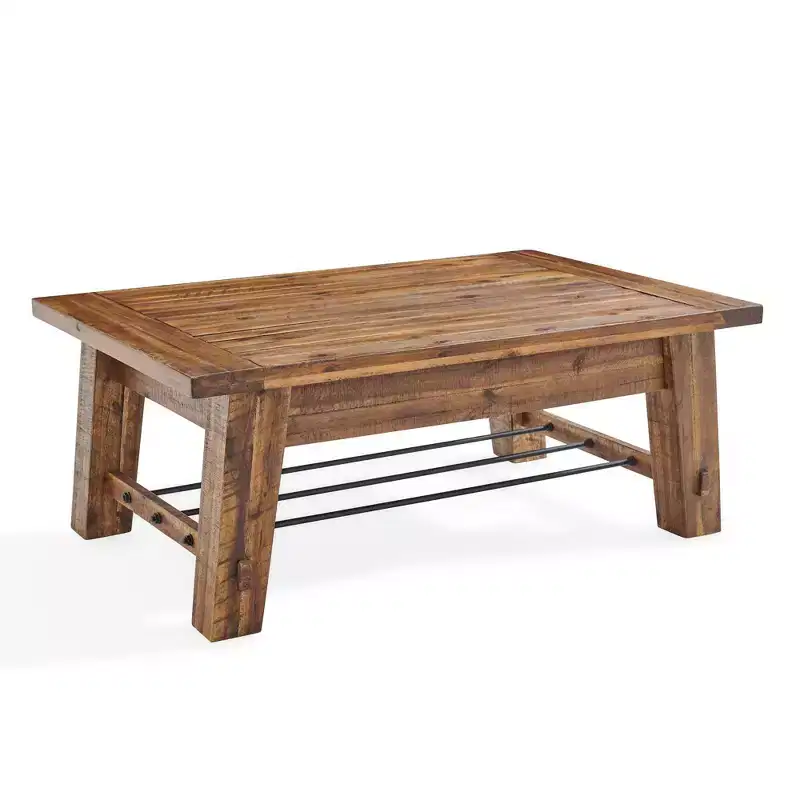 Alaterre Furniture Durango Industrial Wood Coffee Table Dark Brown: Rustic Acacia & Steel, Fixed Shelf