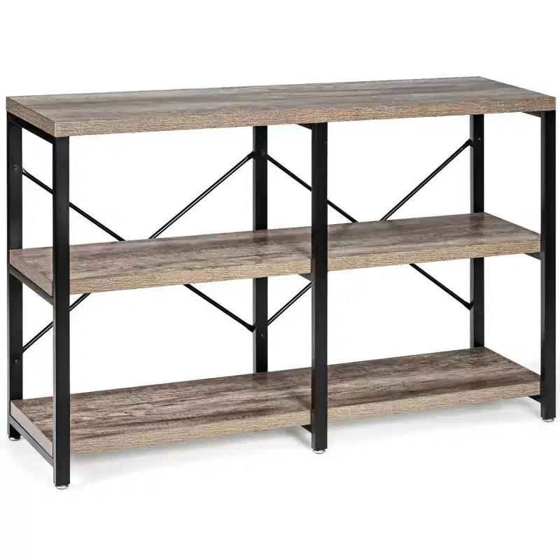 Costway 47'' Console Table 3 Tier Industrial Sofa Table Metal Frame