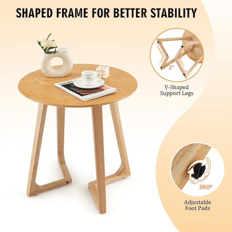 24 Round Side Table Solid Rubber Wood End Table Beside Sofa & Bed