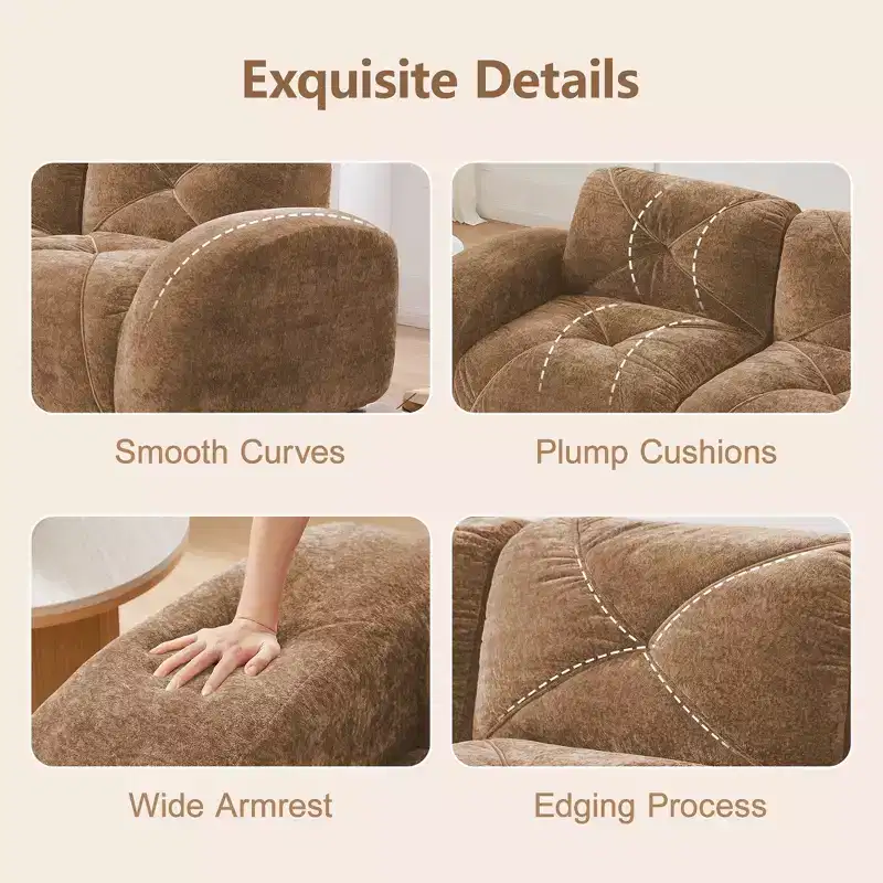 Clihome 110Boneless Sofa With Tufted,Soft Velvet Fabric,Modular Sectional Sofa,32D High Density Sponge,Anti-Slip Design,Ergonomic Design Bottom