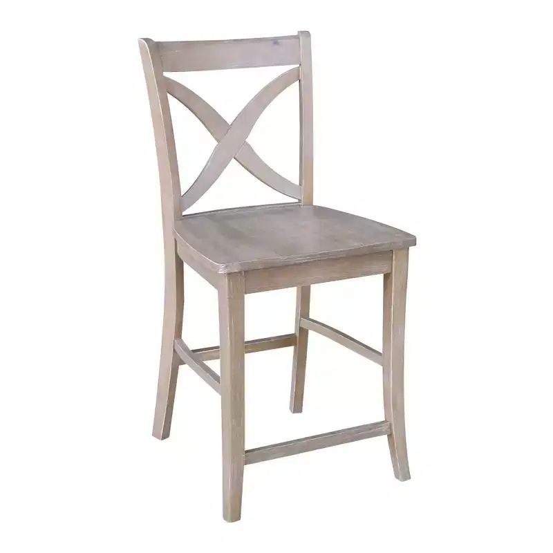 24" Vinyard Counter Height Barstool Washed Gray/Taupe - International Concepts: Solid Wood, X-Back Design