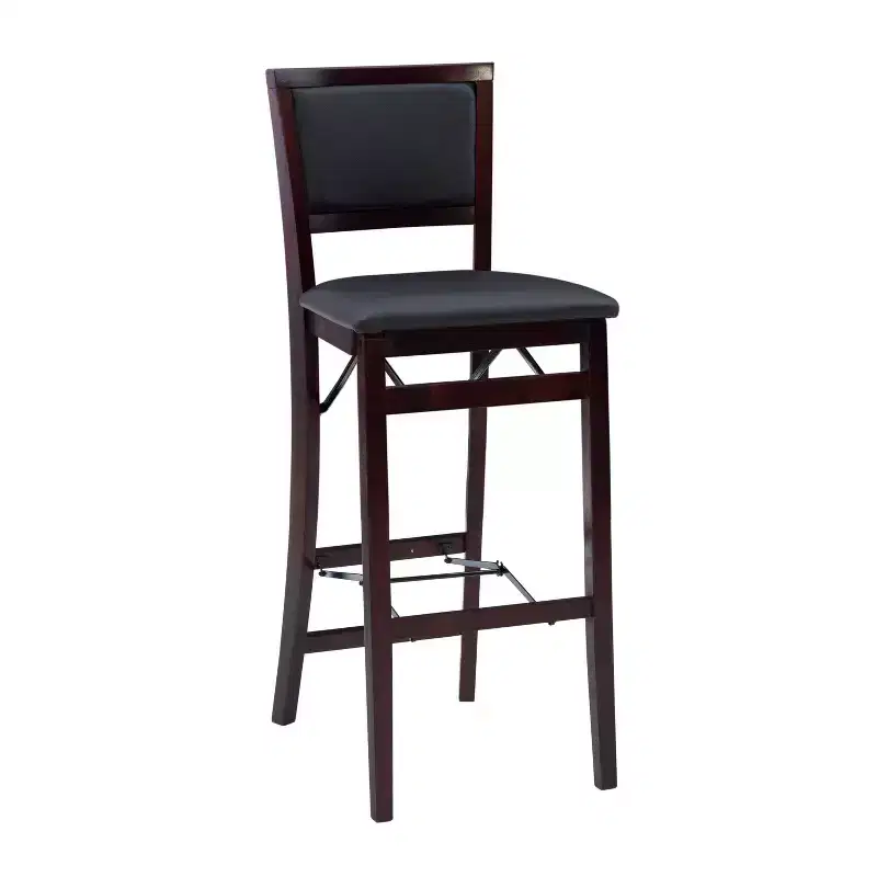 30" Keira Padded Back Faux Leather Folding Bar Stool Espresso Brown - Linon: Rubberwood Frame, Polyurethane Foam