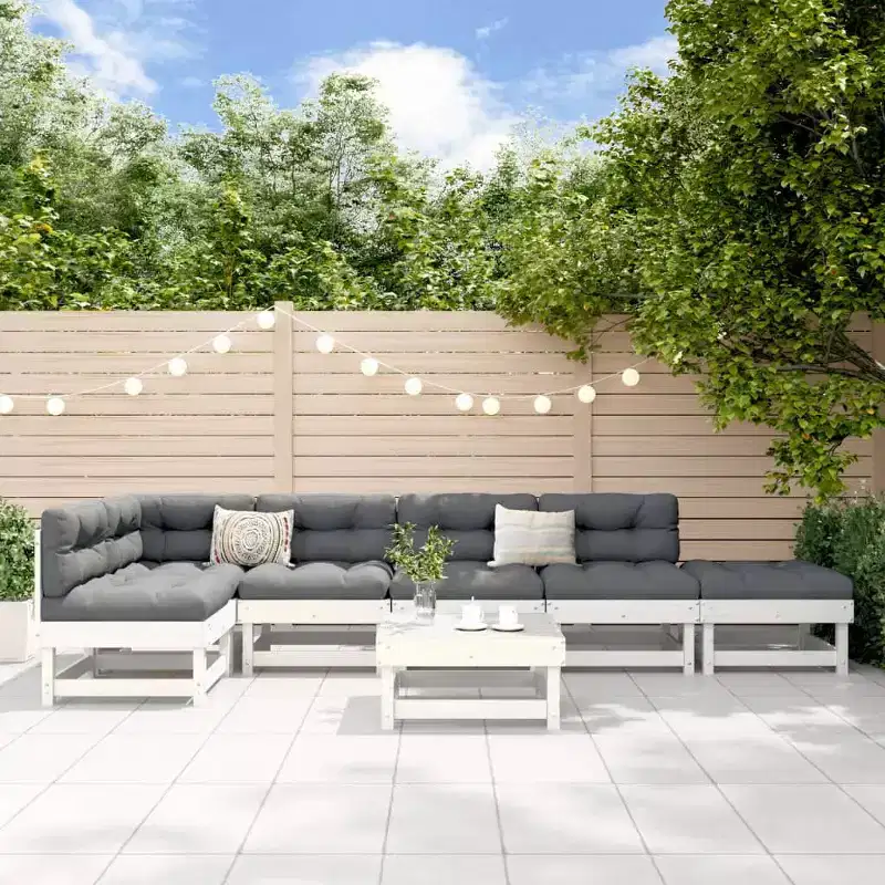 vidaXL Patio Lounge Set - 7 Piece White Solid Pine Wood Outdoor Furniture - Modular Design - Perfect for Gardens, Patios, and Terraces