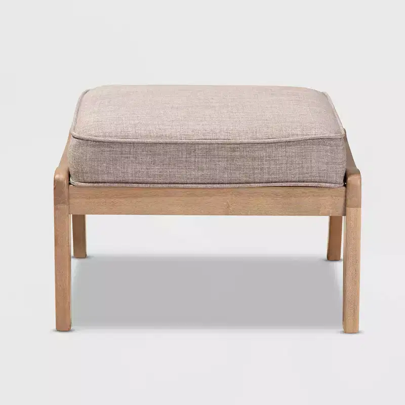 Sigrid Fabric Upholstered Wood Ottoman Light/Antique Oak - Baxton Studio