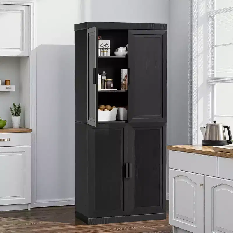 72x31x16 Wood Accent Cabinet in Black, Storage Organizer with Adjustable Shelves for Kitchen Bedroom Entryway Living Room Dinning Room