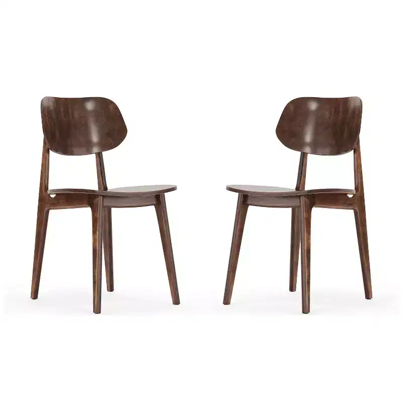 Emma and Oliver Set of 2 Solid Wood Dining Chairs with Curved Oval Backrests