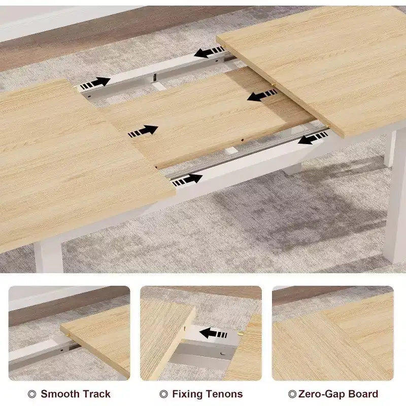 Off-White Extendable Dining Table, Wood Top, Seats 4–8