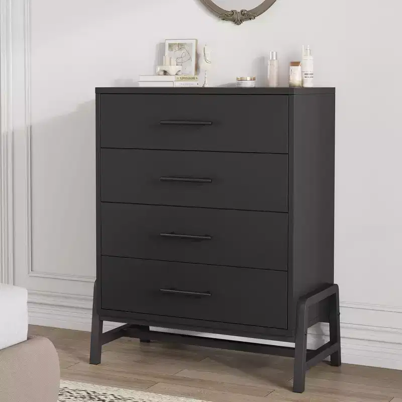 Black 4-Drawer Tall Dresser, Single