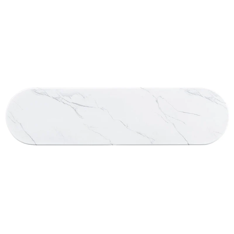 Oval Faux Marble Top Console Table Entryway Table, Narrow Sofa Table Hallway Accent Table with Triangular Base