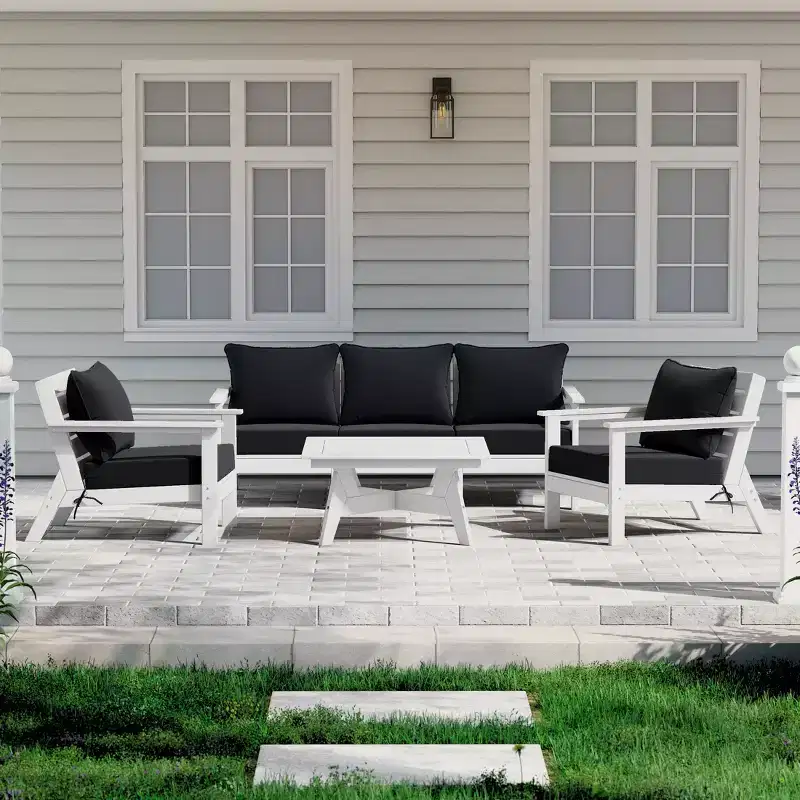 WestinTrends Avalon Outdoor 6-Piece Modular Sectional Patio Furniture Sofa Set, White/Black