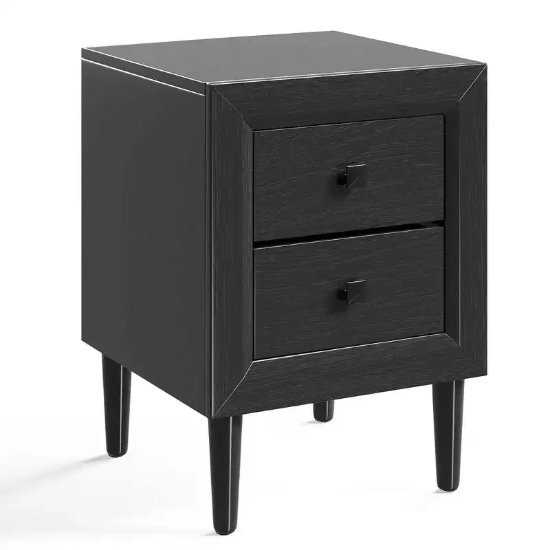 Nightstand End Bedside Coffee Table Wooden Leg Storage Drawers Black\Grey