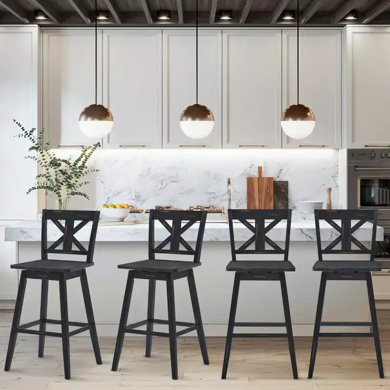 4PCS Swivel Bar Stools 29'' Counter Height Chairs w/ Footrest