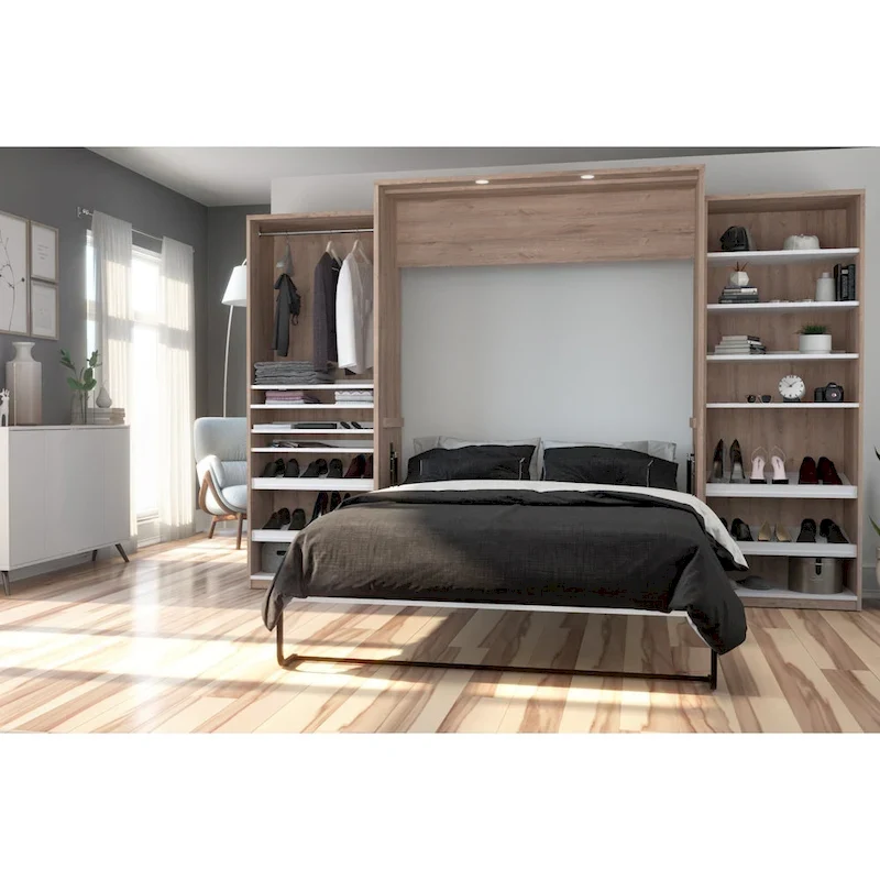 125W Queen Murphy Bed with 2 Shelving Units