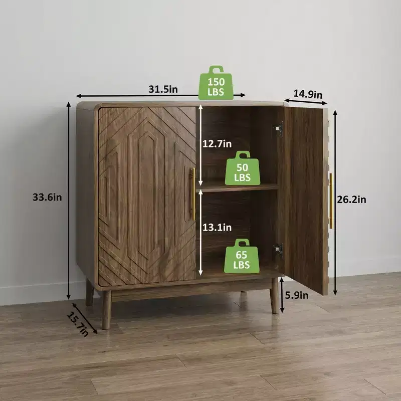 JVNOXK Carved 2-Door Sideboard Buffet Cabinet with Adjustable Shelves for Living Room & Kitchen