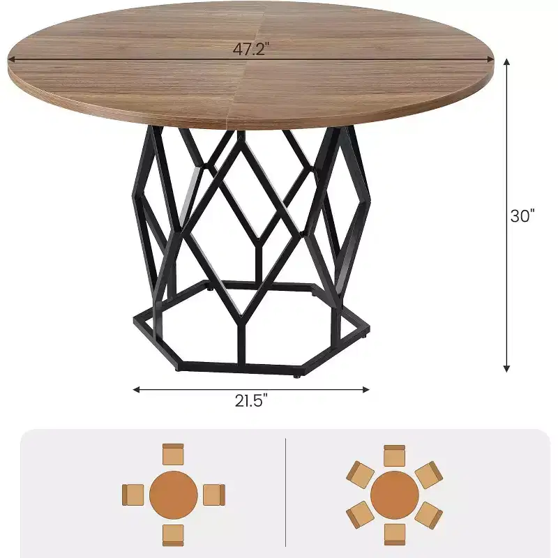 47'' Round Dining Table 4-6 People Kitchen Dining Room Tables w/ Metal Base (No Chiar)