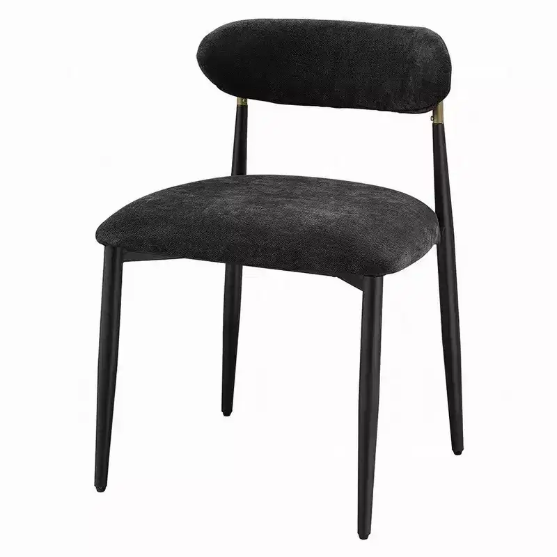 Royal Hampton Side Dining Chair Set of 2, Black Chenille, Curved, Metal Legs
