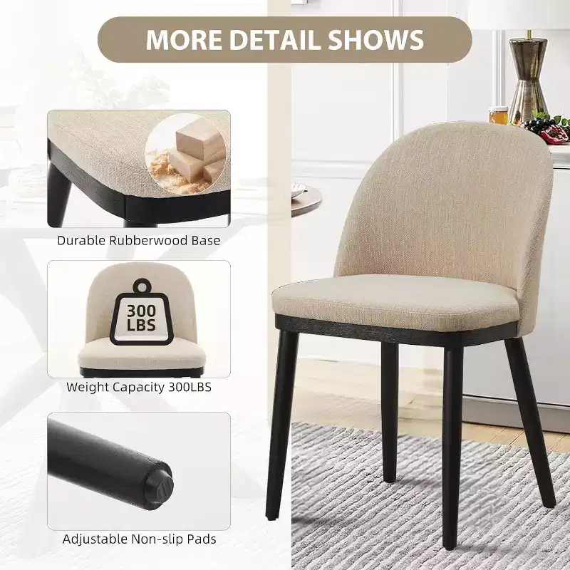 6-piece dining chair set in modern linen fabric style. Features adjustable feet and high back support, perfect for dining rooms and living rooms